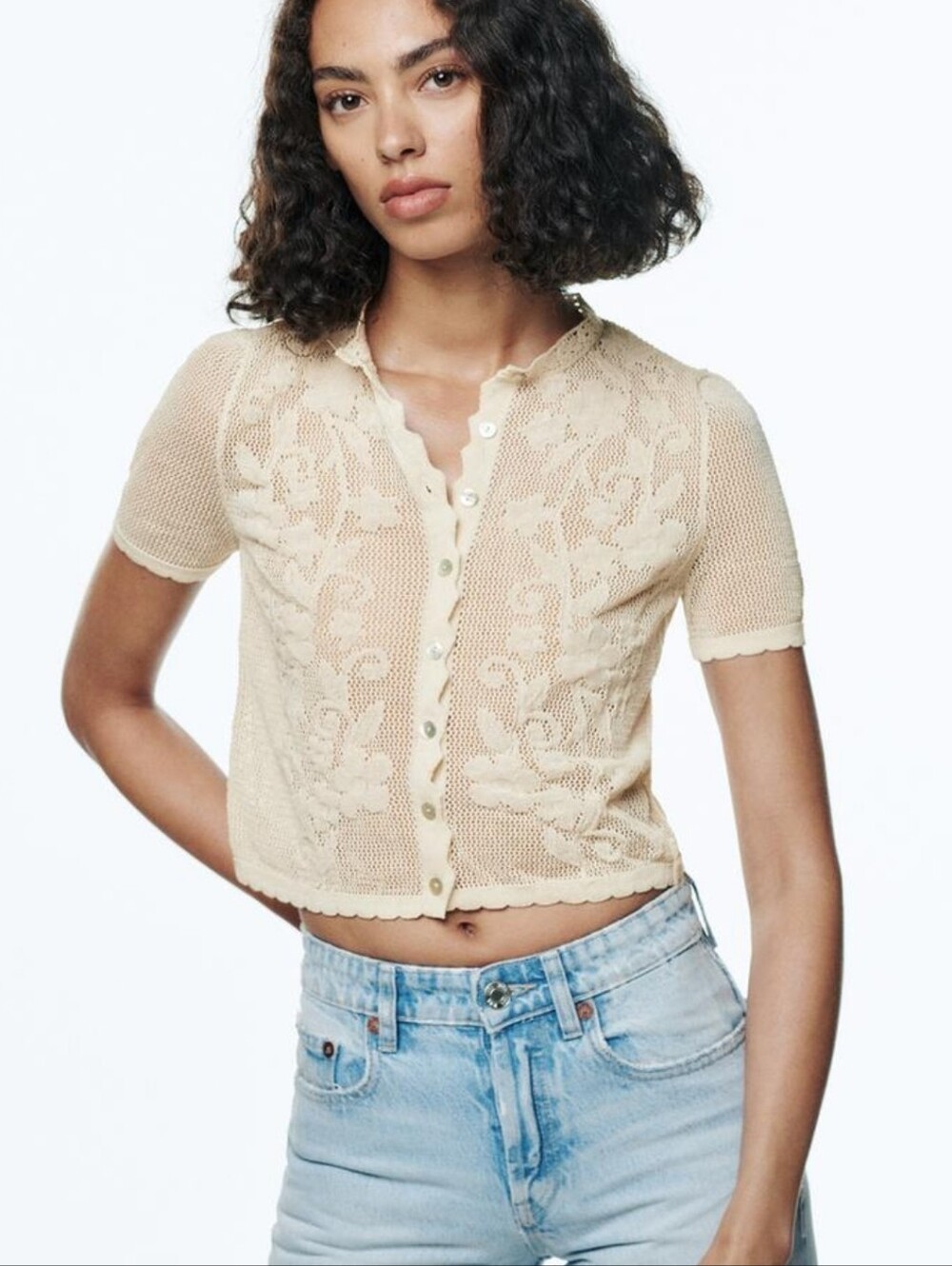Zara Pointelle Knit Jacket